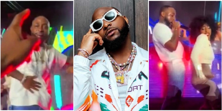 Davido reacts as fan calls him a ‘Kpekus Daddy’ while dancing with lady on stage