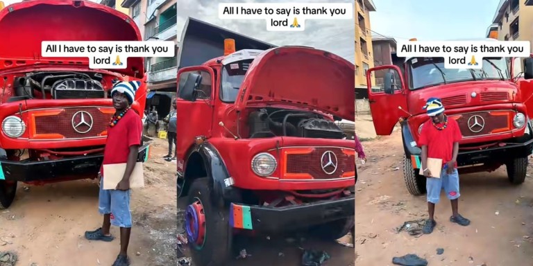 Proud moment as Nigerian man buys new tipper truck, names it ‘Big Benz’