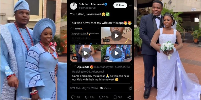 Nigerian man weds lady who asked for his hand in marriage so he can help their kids with maths homework