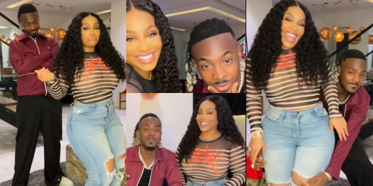 Jiggy and big things” – Young John shares loved-up moment with highly endowed Davido cousin Nike Adeleke (Video)