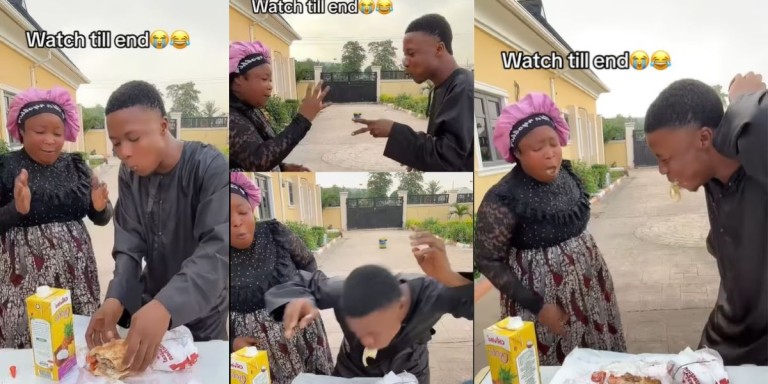 I know it won’t end well” – Mother lands a heavy slap on her son for eating more than her during scissors challenge (Video)