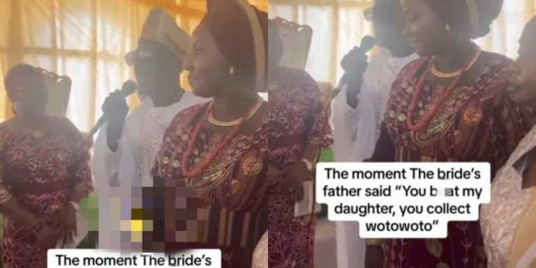 Moment bride’s father sternly cautions groom during wedding