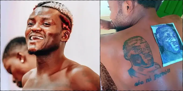 Portable blesses fan for inking tattoo of his face