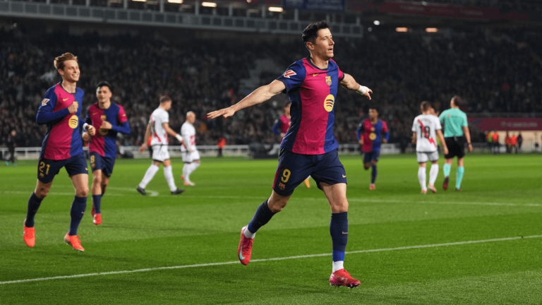 Lewandowski’s penalty against Rayo Vallecano sends Barcelona top of LaLiga table